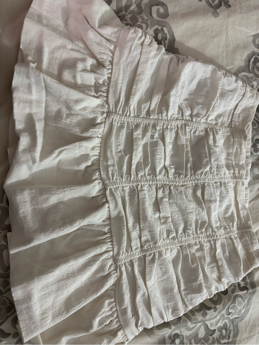 Zara White Shirred Ruffle Skater Mini Skirt